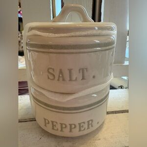 Rae Dunn White and Gray Salt and Pepper Stackable Set